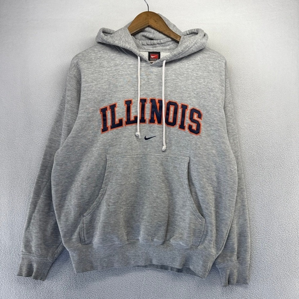 Vintage Illinois University Hoodie Mens Small Gray Nike Center Swoosh Y2k Illini
